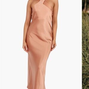 Elegant orange Satin maxi Dress for wedding